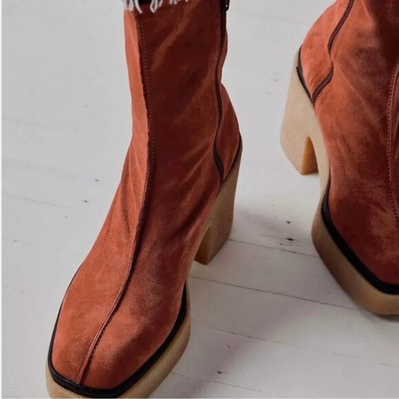 New Free People Gigi Ankle Boots size 10 MSRP: $228 Suede orange - Picture 2 of 3
